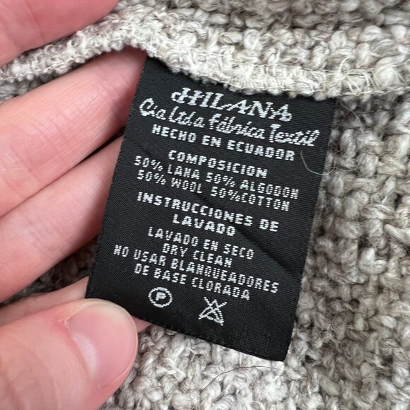 Vintage Wool Cotton Woven Knit Fringe Poncho Western Boho Hippie Sweater Shawl - Picture 6 of 6